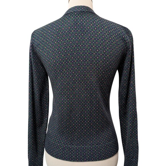 J Crew Women Sz S Blue Green Tiger Embroidered 100% Merino Wool Cardigan Sweater - Picture 3 of 10